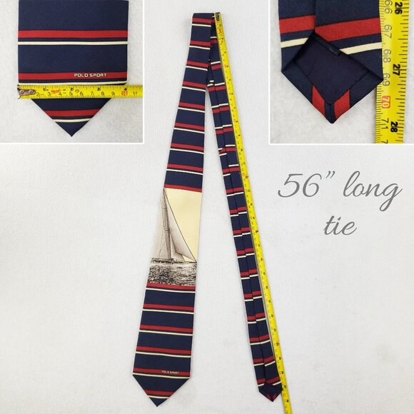 Polo Sport Ralph Lauren Tie Vintage Necktie Sailboat Silk Made USA 56" NWT - Picture 8 of 11